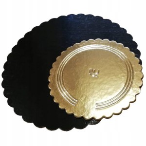 Karbowany podkład pod tort złoty czarny 2400g 24 cm