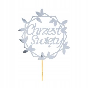Topper Chrzest Św. srebro sześciokąt listki